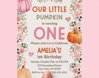 Our Little Pumpkin Turning One, Birthday Party Invitation, First Birthday, Fall 1st Birthday, Editable Canva Template, Digital Download