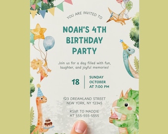 4th Birthday Invitation Template, Fourth Birthday Party Celebration, Editable Canva Template 5"x 7", Digital Download
