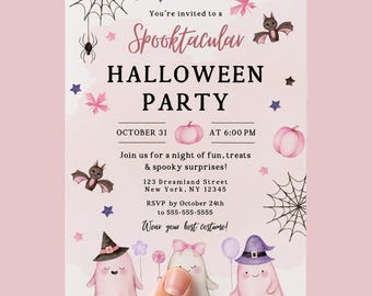 Halloween Party Invitation, Spooky Halloween Party, Ghost Halloween Party, Editable Canva Template 5"x 7", Digital Download