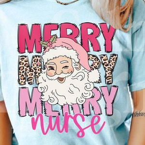 Leopard Merry Nurse PNG, Pink Christmas Png, Merry Christmas Png, Retro Christmas Png, Santa Claus Png, Christmas Sublimation Designs