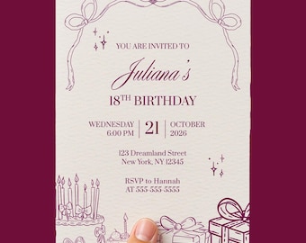 18th Birthday Invitation, Teen Girl Birthday Celebration, Milestone Party Editable Canva Template 5"x 7", Digital Download
