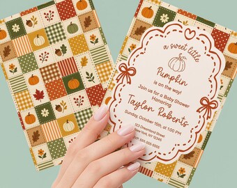 Sweet Little Pumpkin Baby Shower Invitation Template, Pumpkin Theme Baby Shower, Editable Canva Template 5"x 7", Digital Download