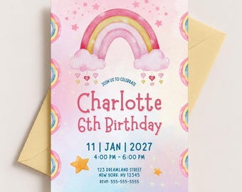 6th Birthday Invitation Template, Sixth Birthday Party Celebration, Editable Canva Template 5"x 7", Digital Download
