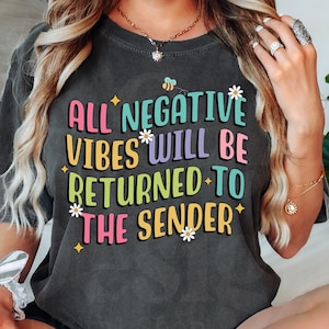 All Negative Vibes Will Be Returned To The Sender PNG, Cute Fun Design for T-Shirts, Positive Quotes Png, Positive Vibes, Mental Health Png