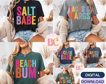 Neon Summer Vibes PNG Bundle: Distressed Beach Designs (Digital Download)