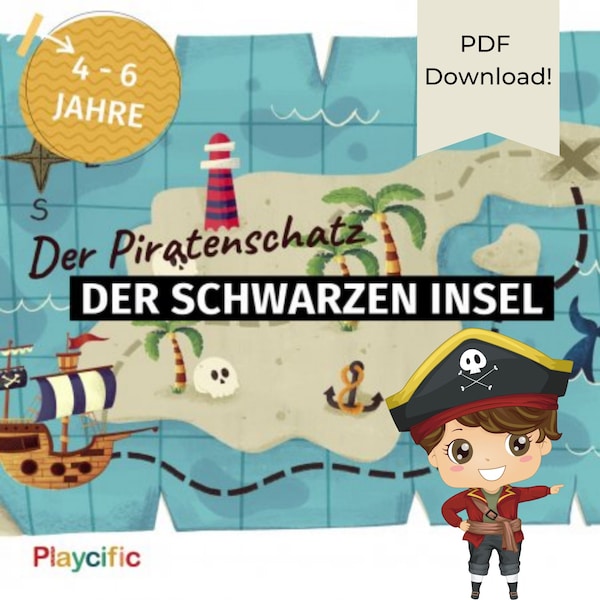 Piraten Schatzsuche für Kinder, Schnitzeljagd Vorlage als PDF, Ideal für den Kindergeburtstag, Aufgaben, Rätsel und Fragen zum Ausdrucken