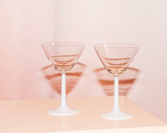 Pair of Vintage Martini glasses, White Stem, French Design, Mid Century, 1970s