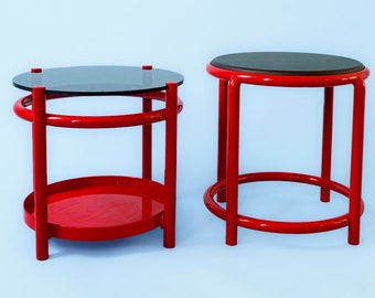 Red Metal Tubular Set of Coffee Table and Stool, Memphis Style, est. 1970s