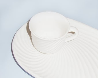 Set of Swirl Porcelain Snack Set in White, 1980s