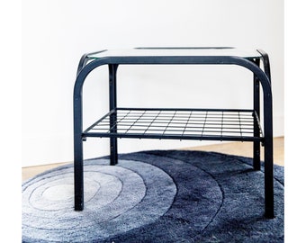 Table en verre avec cadre en métal noir, Post Moderne, Industriel, Années 80