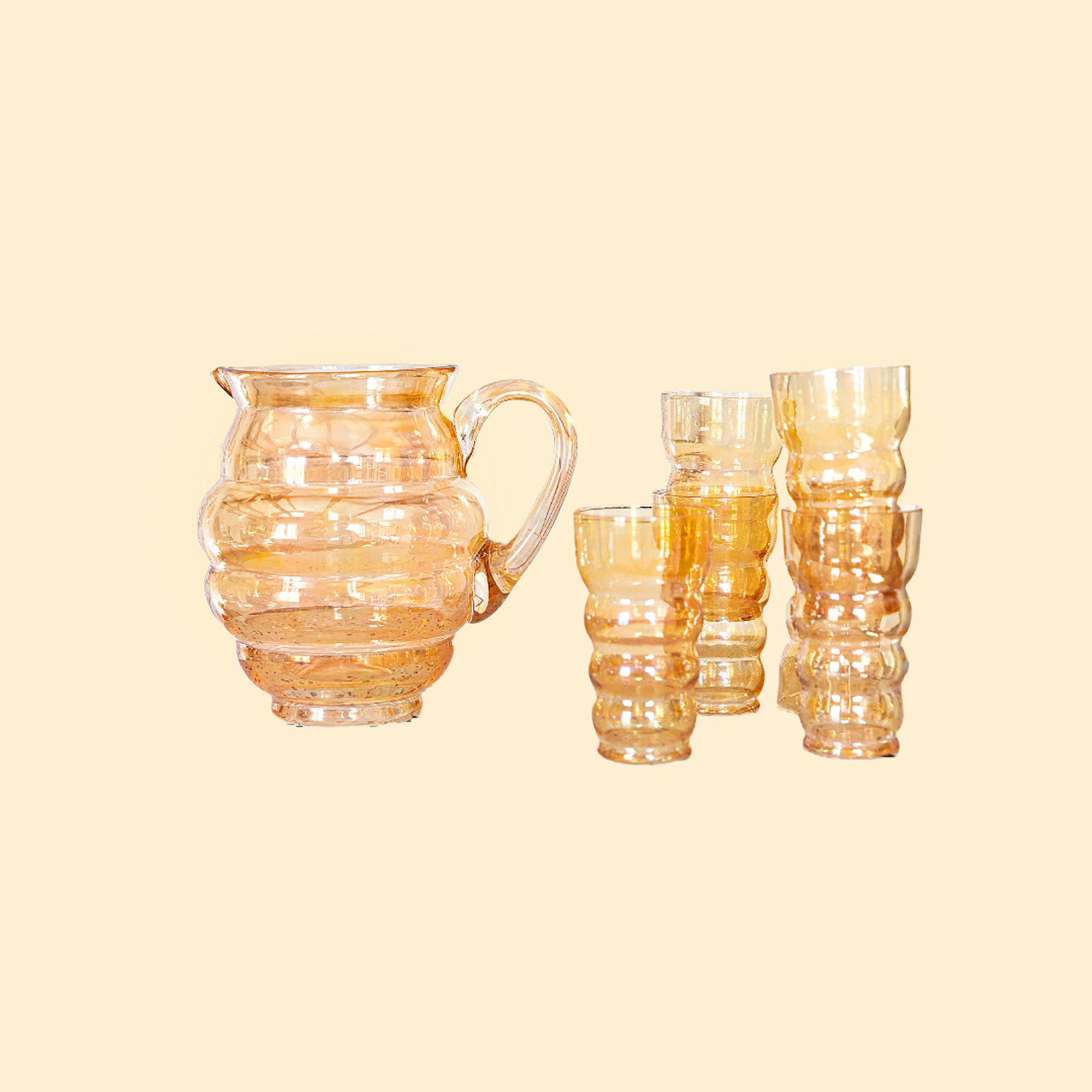 Amazing set of Iridescent Crystal Glass Jug and Tumblers, Heron Glass, Vintage Glass
