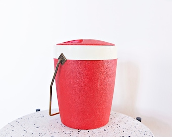 Red Plastic Ice Bucket, Mid Century Modern, 1950s