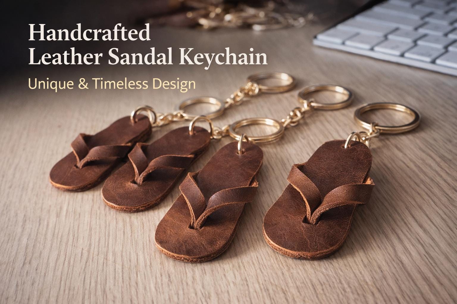 Handmade Leather Sandal Keychain | Flip Flop Key Ring - Etsy