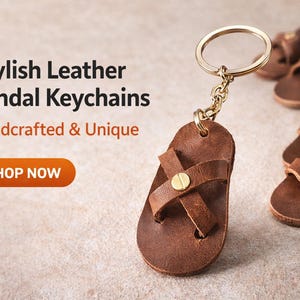 Handmade Leather Sandal Keychain | Flip Flop Key Ring