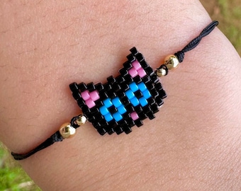 Animals Cat Beaded Miyuki Bracelet, Delicas Miyuki, Bracelet Adjustable, Spring Stacking Bracelets, Miyuki Beadloom Bracelet, Gift for Her