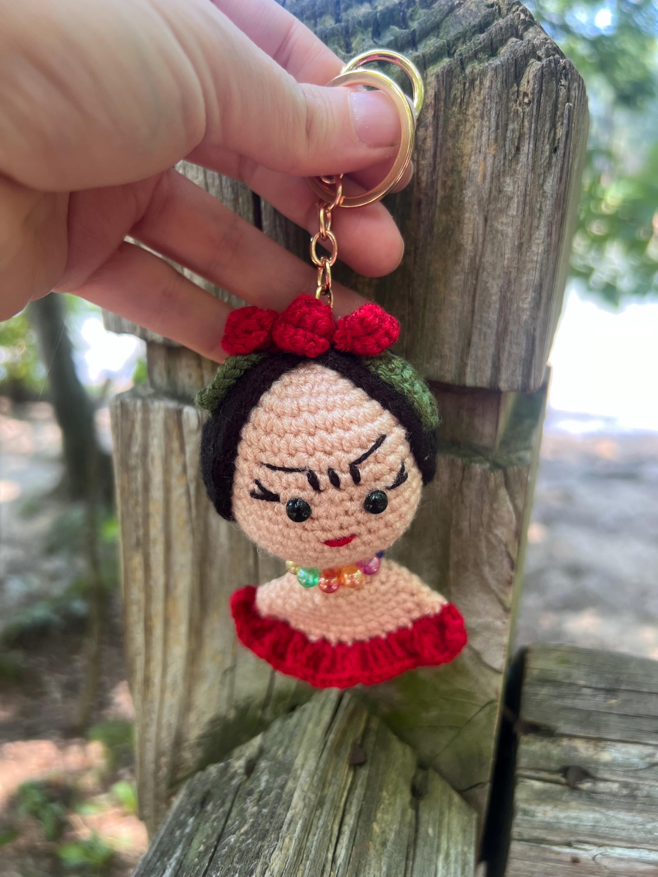 Frida Kahlo Crochet Keychain | Handmade Amigurumi Doll Bag Charm