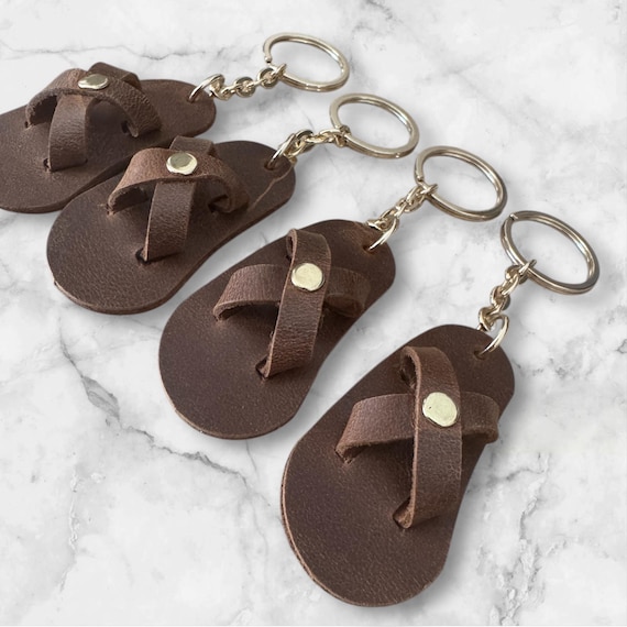 Handmade Leather Sandal Keychain | Flip Flop Key Ring - Etsy