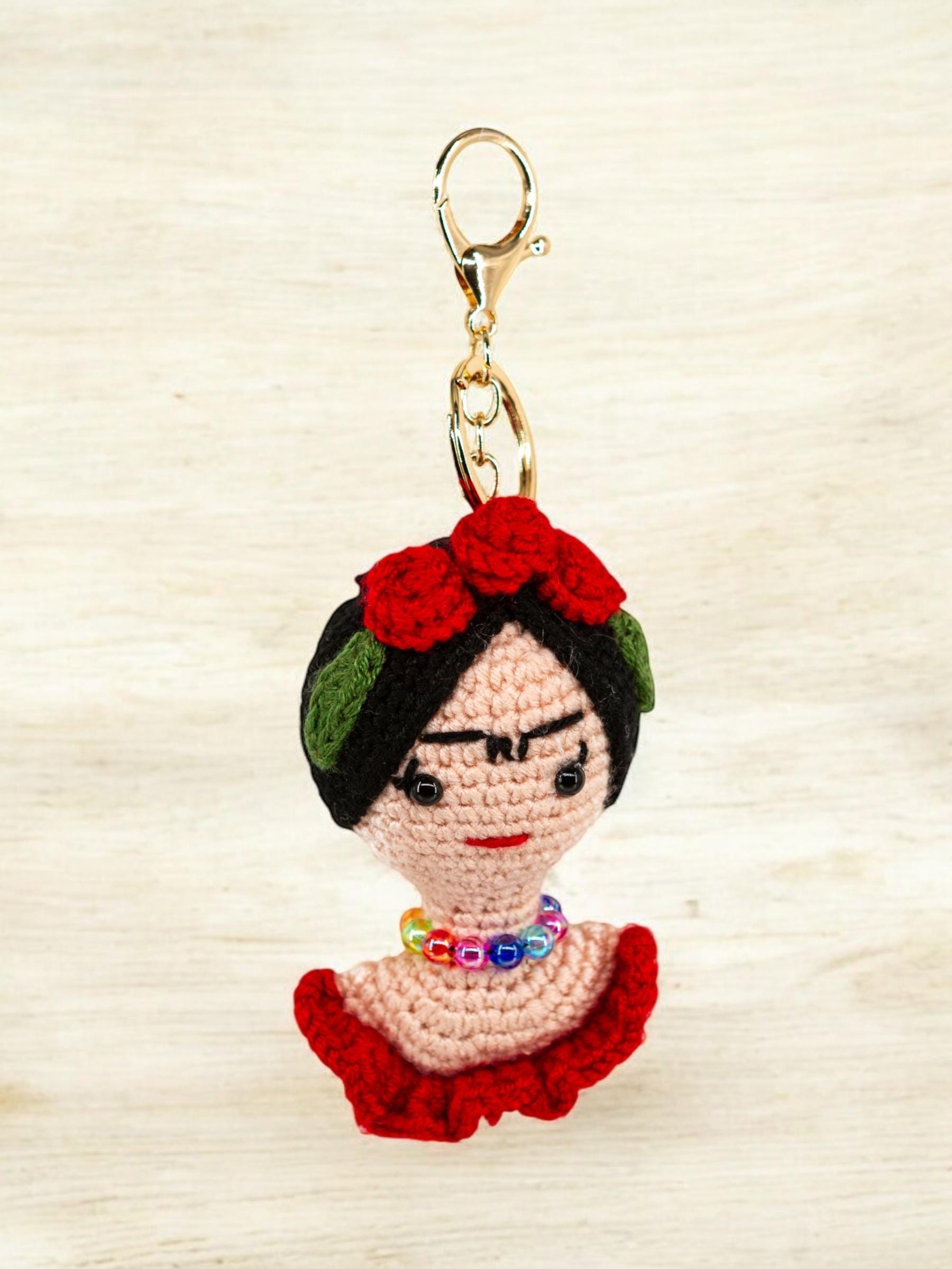 Frida Kahlo Crochet Keychain | Handmade Amigurumi Bag Charm | Unique Knitted Doll Gift | Mexican Artist Mini Art Companion