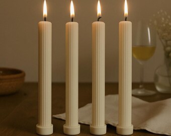 Geribbelde kaars sojawas | Handgegoten minimalistische kaarsen | Veganistische milieuvriendelijke woondecoratie | Moderne dinerkaars