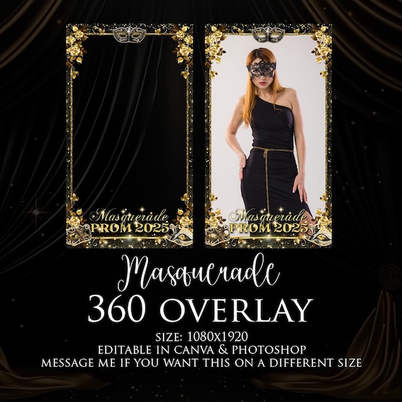 Masquerade Black and Gold Theme 360 Overlay Photobooth Prom Ball Gala Party