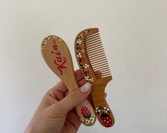 Hand-Painted Baby Hairbrush + Comb