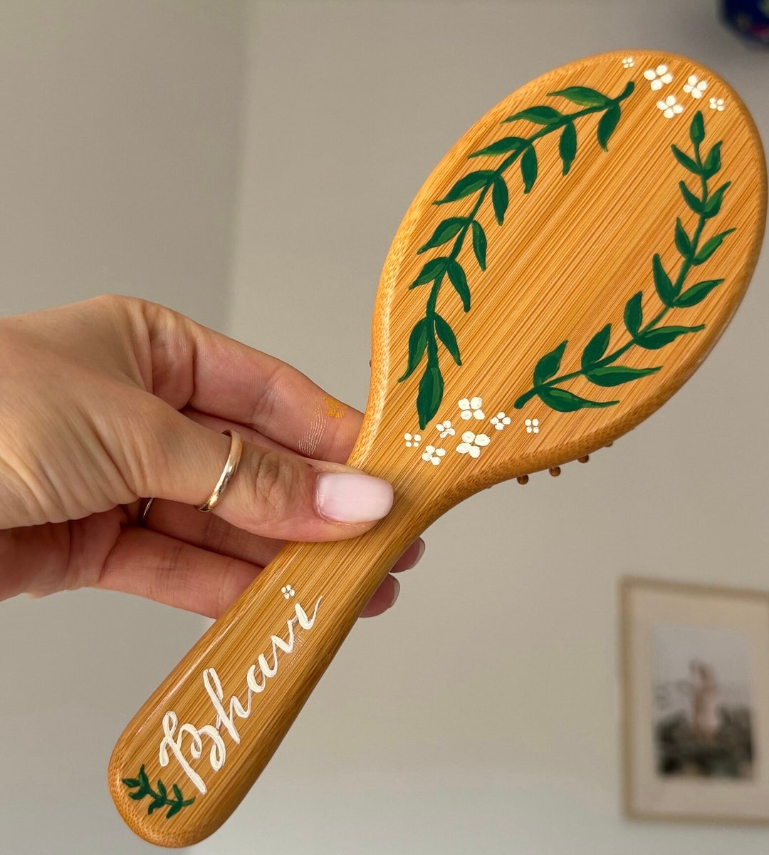Hand-painted Wooden Hairbrush – Personalized Bridesmaid Gift