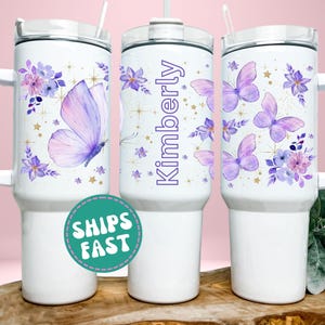 Purple Butterfly Tumbler Personalized, Butterfly Gifts, Butterfly Tumbler Cup With Straw, Butterfly Gifts For Women, Butterfly Lover Gifts