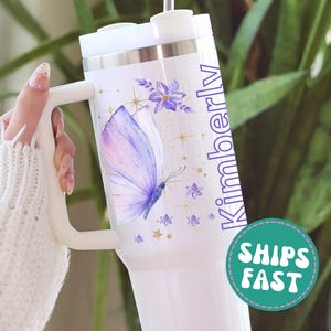 Purple Butterfly Tumbler Personalized, Butterfly Gifts, Butterfly Tumbler Cup With Straw, Butterfly Gifts For Women, Butterfly Lover Gifts