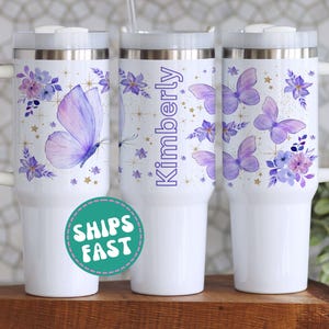 Purple Butterfly Tumbler Personalized, Butterfly Gifts, Butterfly Tumbler Cup With Straw, Butterfly Gifts For Women, Butterfly Lover Gifts