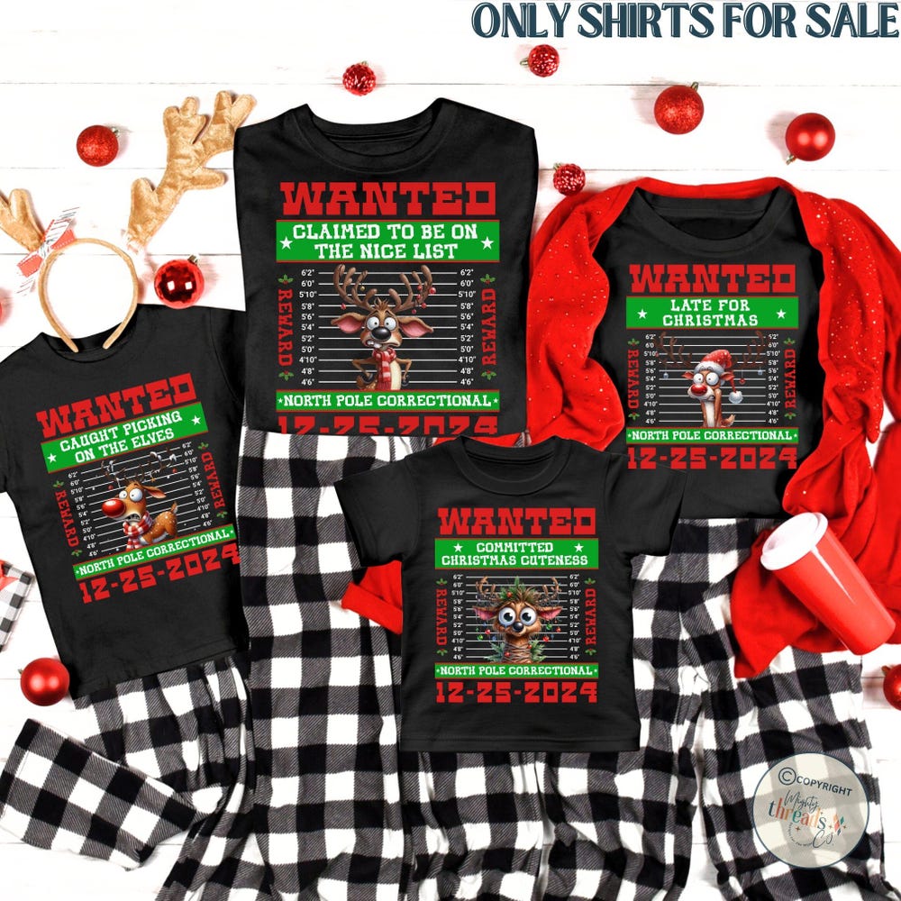 Funny Christmas Family Christmas Pajamas, Matching Holiday Pajamas For Family, Christmas Pjs, Family Christmas Shirts, Reindeer North Pole Correctional Christmas Crimes Tee