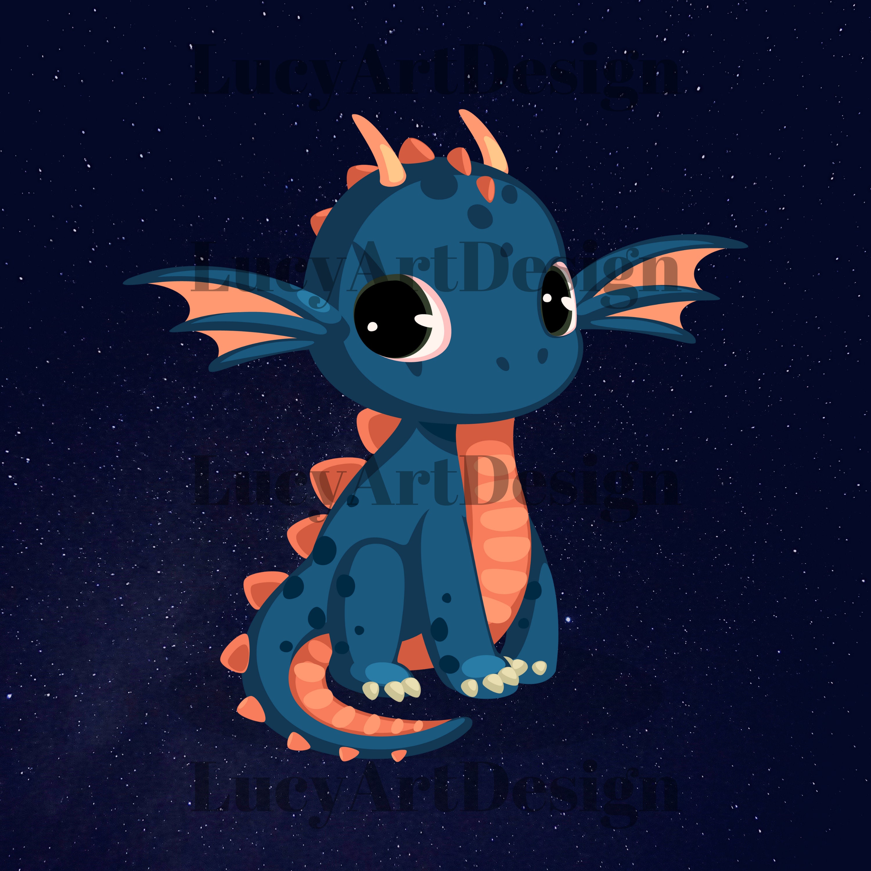 Cute Dragon Drawing - Etsy
