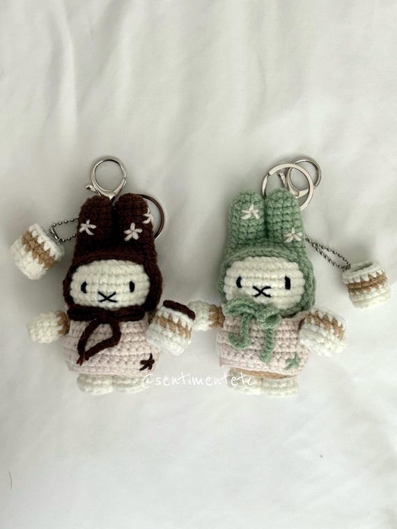Crochet Bunny Miffy Keychain, Coffee & Matcha Barista Miffy Bag Charm, Gift for Him, Gift for Her, Cute Kawaii Amigurumi