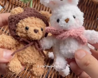 Handmade Crochet Bear and Bunny Keychains – Fuzzy Animal Bag Charms Keychain for Gifts