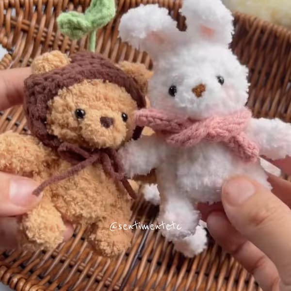 Handmade Crochet Bear and Bunny Keychains – Fuzzy Animal Bag Charms Keychain for Gifts