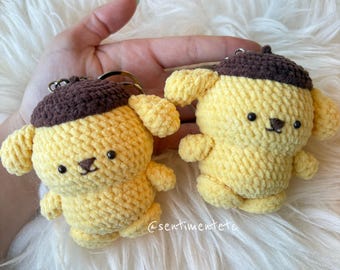 Crochet Pompompurin Plush Keychain – Handmade Squishy Amigurumi Dog | Kawaii Gift | Soft Stuffed Toy for Her or Him, Bag Charm
