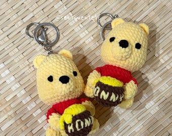 Crochet Yellow Bear Plush Keychain – Handmade Squishy Amigurumi Bear, Kawaii Gift, Soft Stuffed Toy for Her or Him, Bag Charm