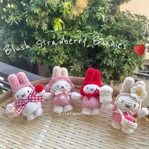 Crochet Bunny Miffy Blush Summer Strawberry Bunny Keychain Kawaii Bag Charm