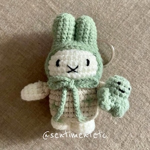 Crochet Bunny Keychain with baby Smiski, Cute bag charm, Kawaii keychain, gift for him, gift for her