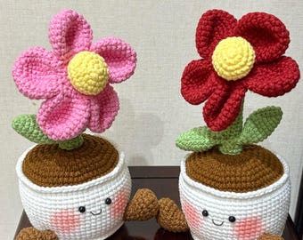 Crochet Flower Pot, Handmade Amigurumi Flower, Kawaii Desk Decor, Cute Potted Plant, Crochet Gift, Office Decor, Housewarming Gift