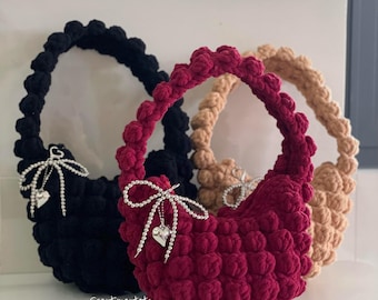 Crochet Bubble Bag, Handmade Popcorn Stitch Purse, Chunky Crochet Handbag, Cute Shoulder Bag, Gift for Her