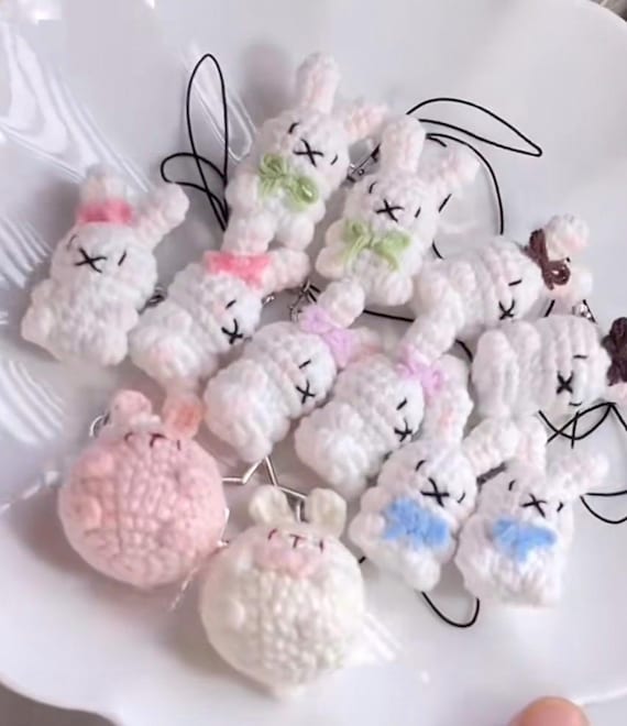 Crochet Bunny Phone Charm, Kawaii Animal Keychain, Handmade Bag Charm, Cute Rabbit Charm, Crochet Phone Strap, Gift for Her