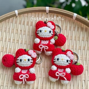 Crochet Kitty Keychain: Apple Onesie Amigurumi Plush Charm