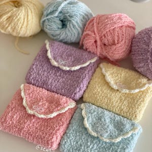 Kawaii Crochet Card Holder, Fuzzy Plush Wallet, Bow Coin Purse, Cute Pastel Card Wallet, Handmade Crochet Pouch