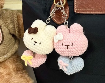 Crochet Bunny Keychain, Kawaii Bunny Bag Charm, Handmade Plush Rabbit Keyring, Cute Pastel Amigurumi Bunny, Gift for Friends, Backpack Charm