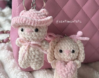 Crochet Bunny Bear Keychain, Cute Bag Charm, Couple and Friends Gift, Crochet Bunny Bear, Cute Couple Keychain, Self Love Gift, Gift for Her