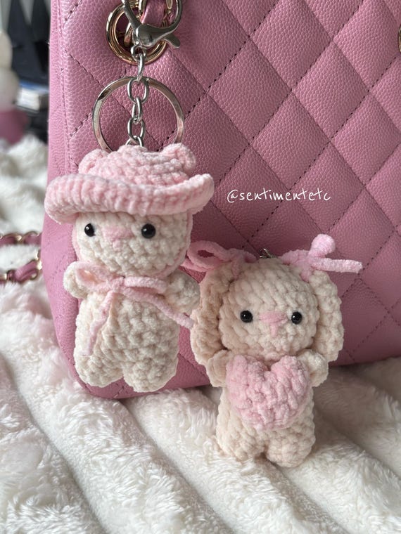 Crochet Bunny Bear Keychain, Cute Bag Charm, Couple and Friends Gift, Crochet Bunny Bear, Cute Couple Keychain, Self Love Gift, Gift for Her