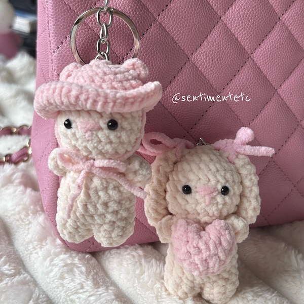 Crochet Bunny Bear Keychain, Cute Bag Charm, Couple and Friends Gift, Crochet Bunny Bear, Cute Couple Keychain, Self Love Gift, Gift for Her