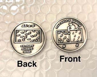 Maxwell's Demon Physics Entropy Decision Coin (Antique Silver Tone)