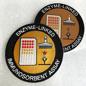 ELISA Patch & Sticker Set, Immunoassay Merit Badge, Iron-On Patch