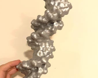 DNA Double Helix Model, Silver Hand Painted Sculpture, Molecular Biology Gift, Lab Decor